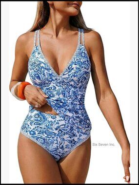 High Waisted Tummy Control Tankini Set V Neck Modest Swimwear
